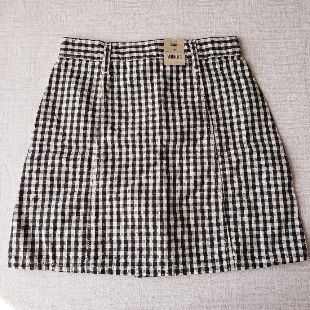 🆕️Levi's Plaid Checker Print Black Gray White Cotton A-Line Skirt SZ 25 - Picture 4 of 11